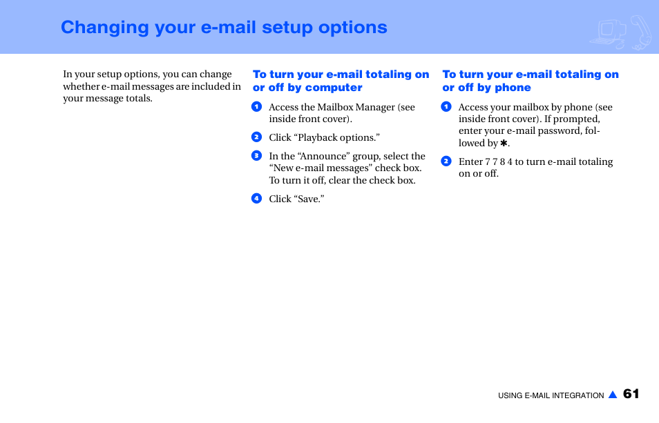 Changing your e-mail setup options | NEC NEAXMAIL IM-16 User Manual | Page 67 / 86