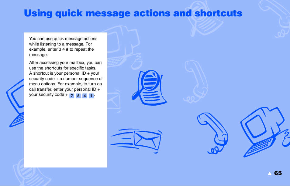 Using quick message actions and shortcuts | NEC NEAXMAIL IM-16 User Manual | Page 71 / 86