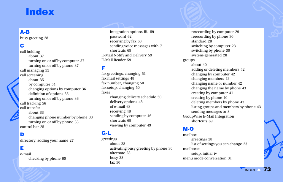Index | NEC NEAXMAIL IM-16 User Manual | Page 79 / 86