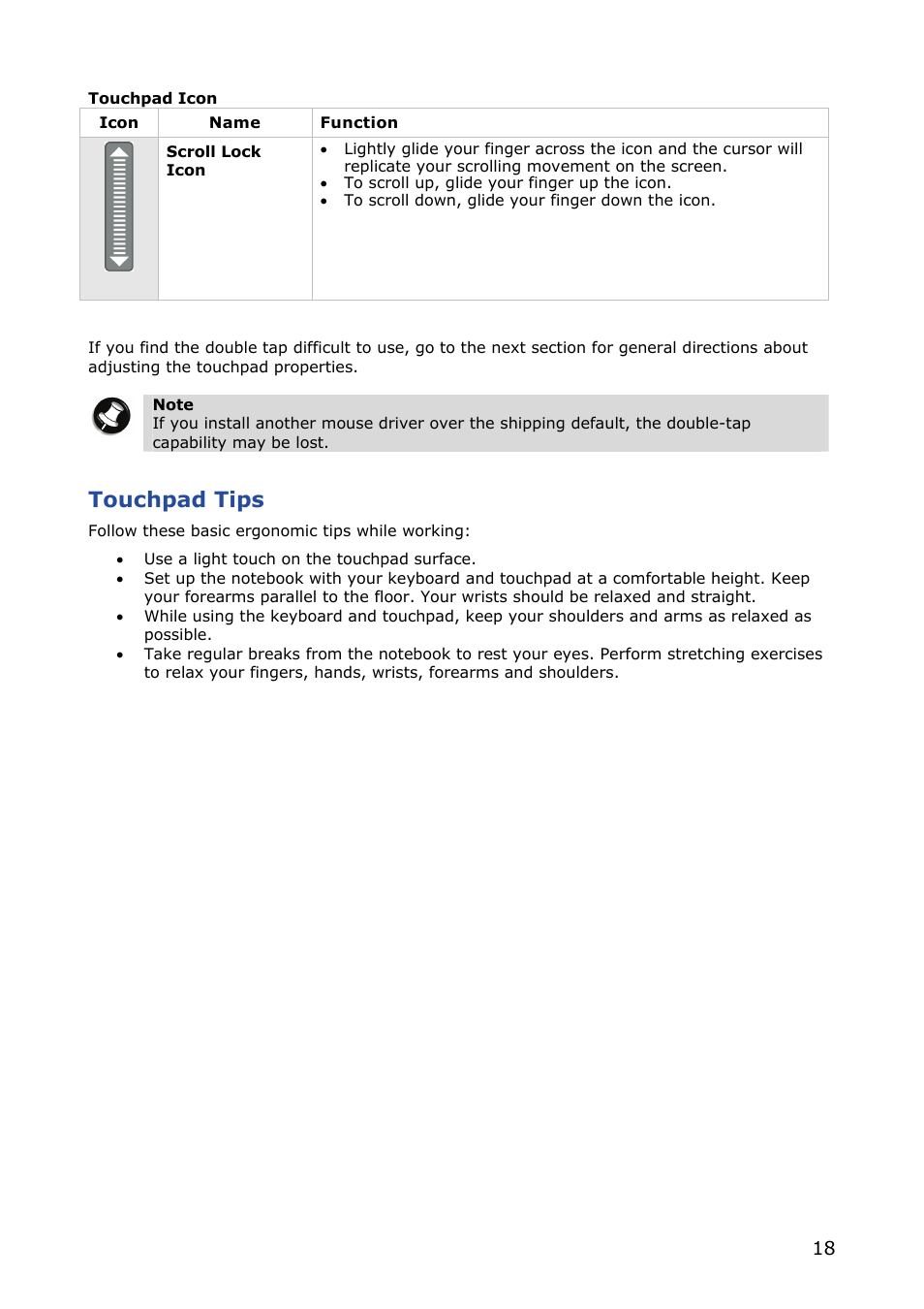 Touchpad tips | NEC VERSA M380 User Manual | Page 18 / 111