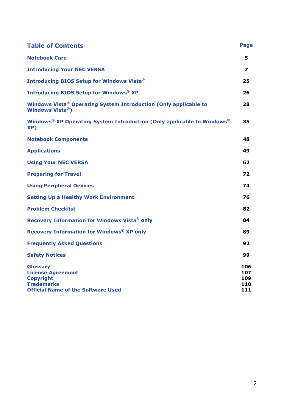 NEC VERSA M380 User Manual | Page 2 / 111