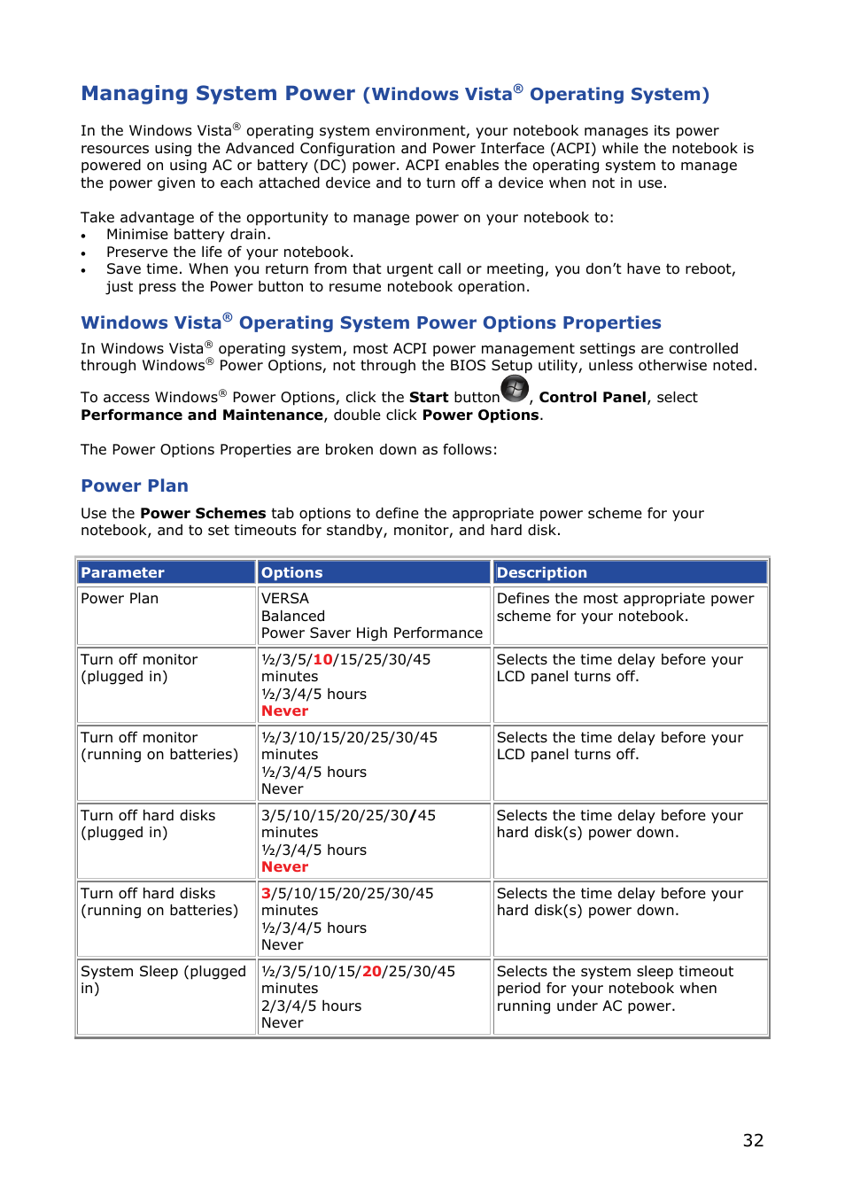 Managing system power | NEC VERSA M380 User Manual | Page 32 / 111