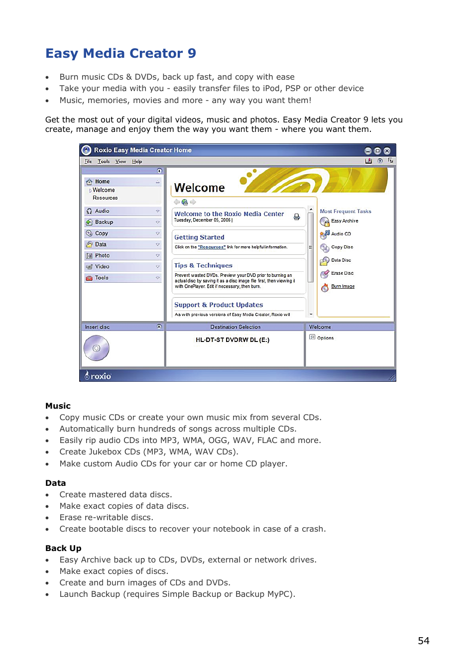 Easy media creator 9 | NEC VERSA M380 User Manual | Page 54 / 111