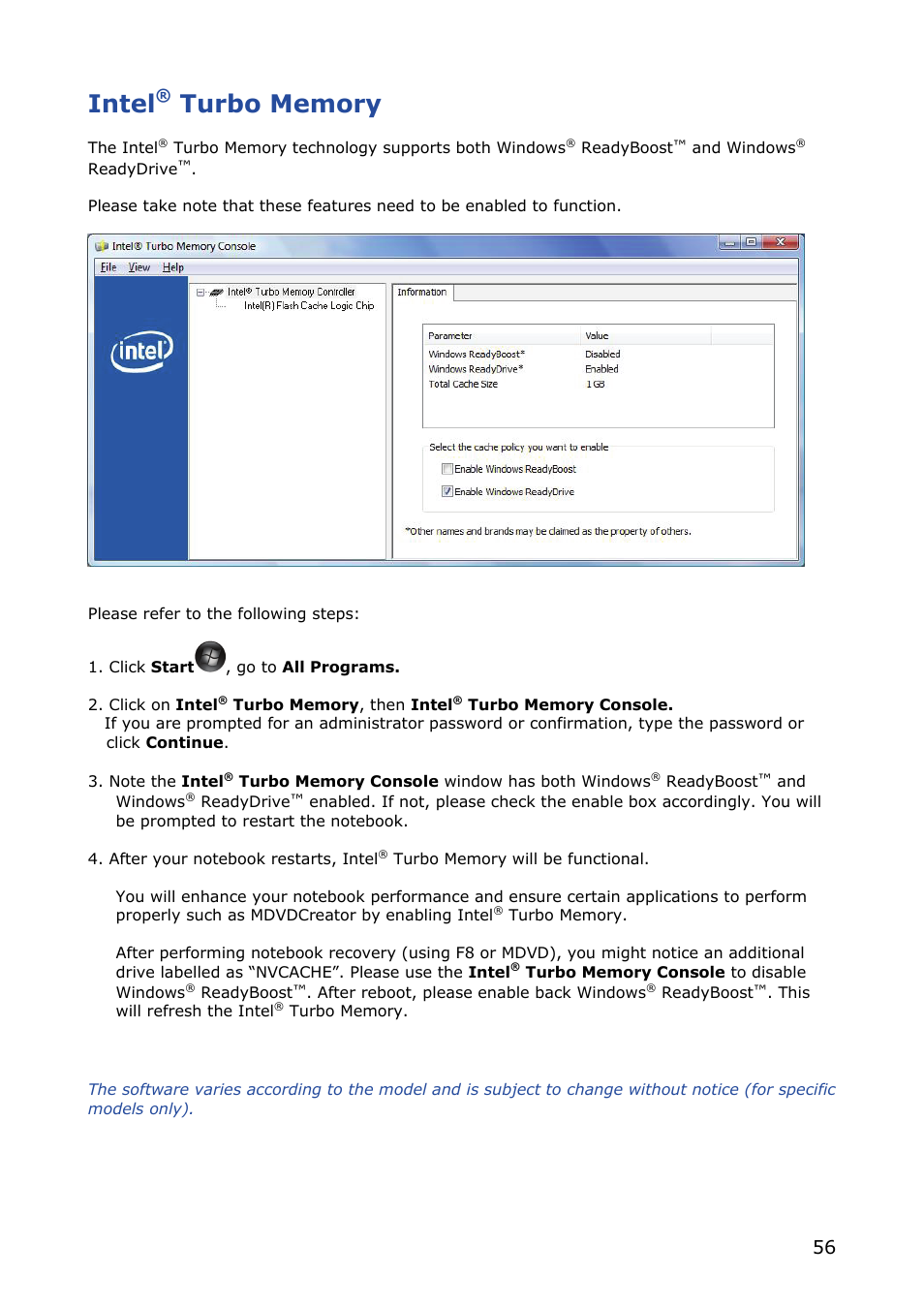 Intel® turbo memory, Intel | NEC VERSA M380 User Manual | Page 56 / 111