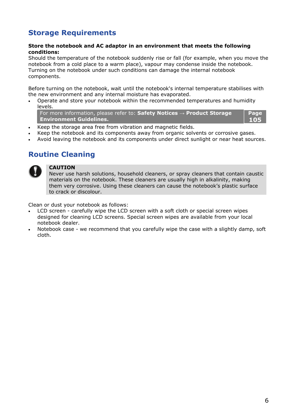 Storage requirements, Routine cleaning | NEC VERSA M380 User Manual | Page 6 / 111