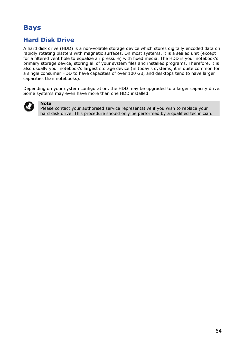 Bays, Hard disk drive | NEC VERSA M380 User Manual | Page 64 / 111