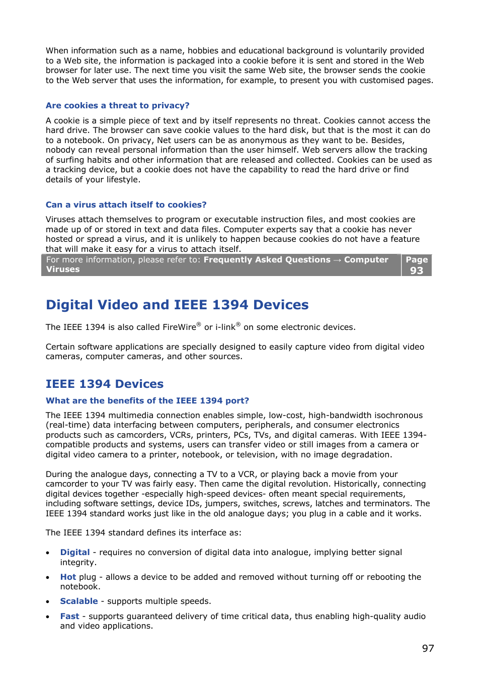 Digital video and ieee 1394 devices, Ieee 1394 devices | NEC VERSA M380 User Manual | Page 97 / 111