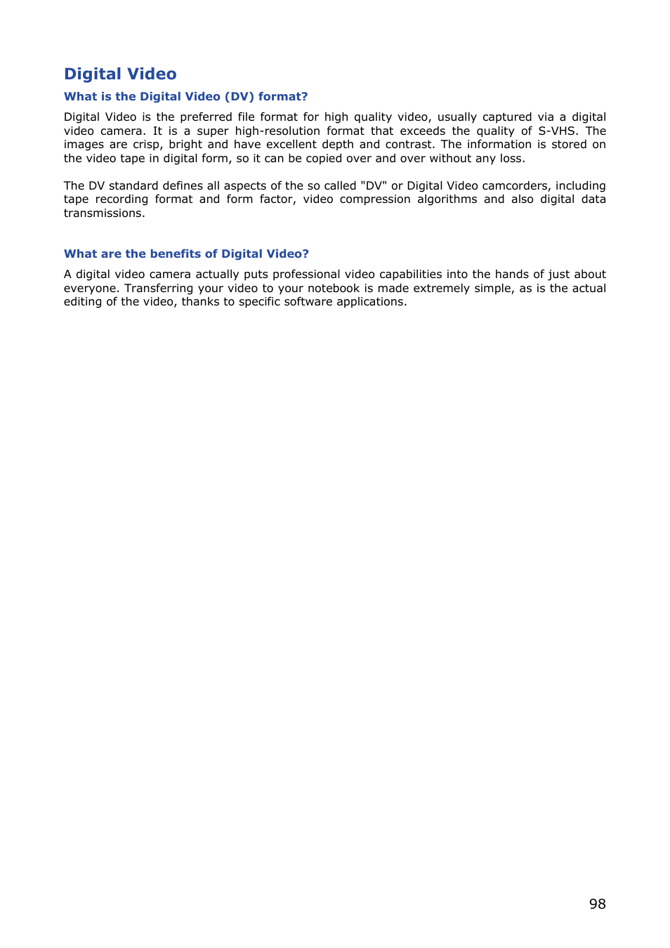 Digital video | NEC VERSA M380 User Manual | Page 98 / 111
