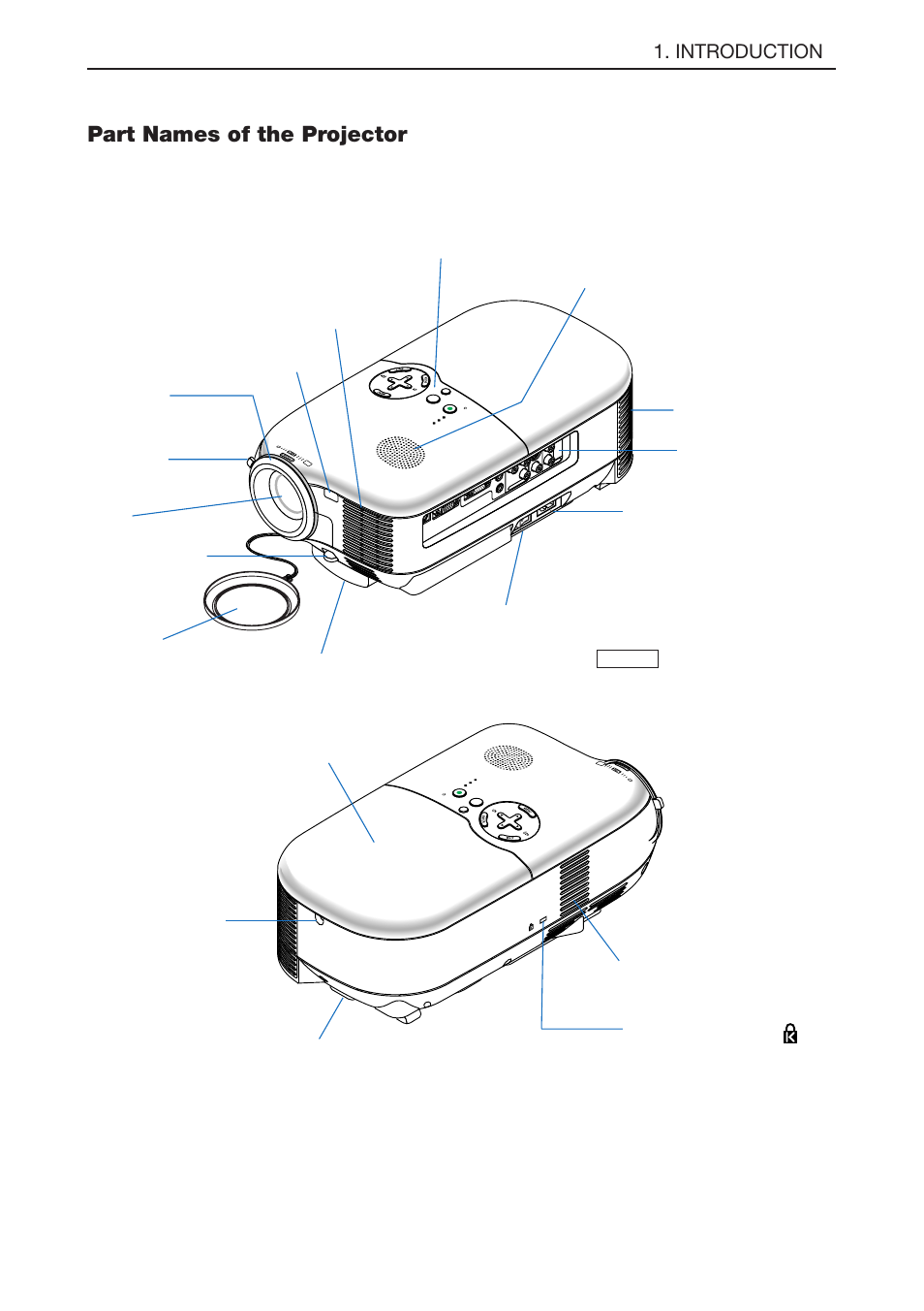 Part names of the projector, Introduction | NEC LT180 User Manual | Page 10 / 73