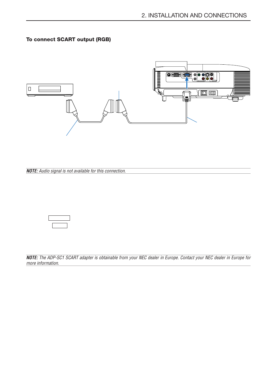 To connect scart output (rgb), E-15, Installation and connections | Signal select, Computer | NEC LT180 User Manual | Page 22 / 73
