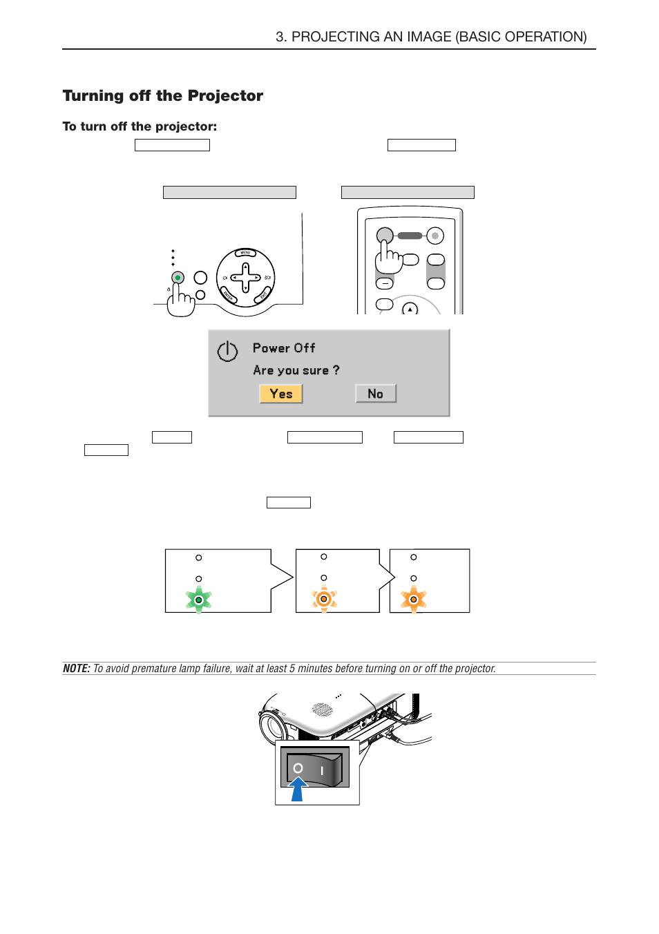 Turning off the projector, E-27, Projecting an image (basic operation) | NEC LT180 User Manual | Page 34 / 73
