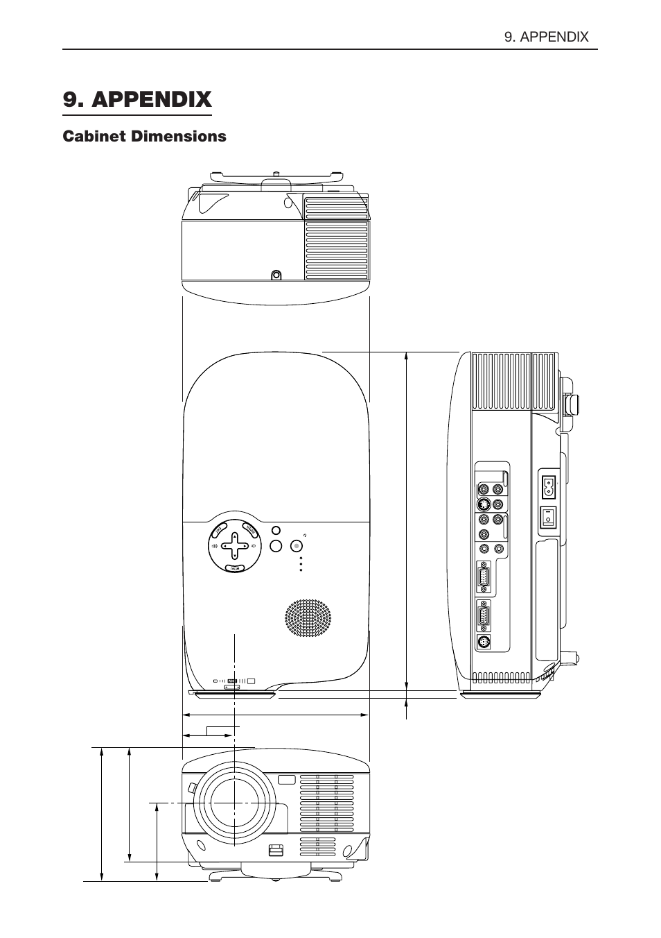 Appendix, Cabinet dimensions, E-54 | Unit = inch/mm | NEC LT180 User Manual | Page 61 / 73