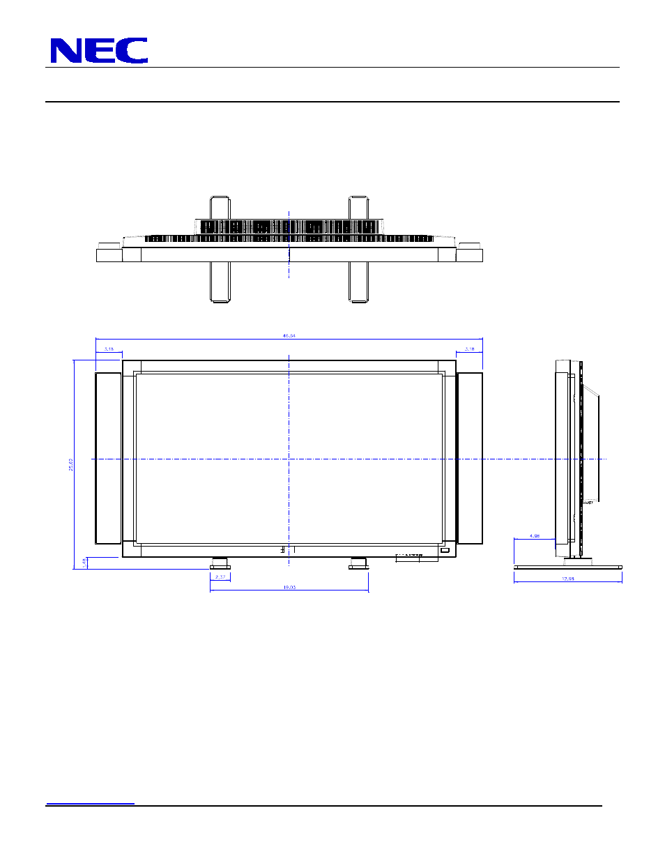 Lcd4215 installation guide, 42” lcd display, Dimensions with optional speakers and stand | NEC MultiSync LCD4215 User Manual | Page 5 / 9