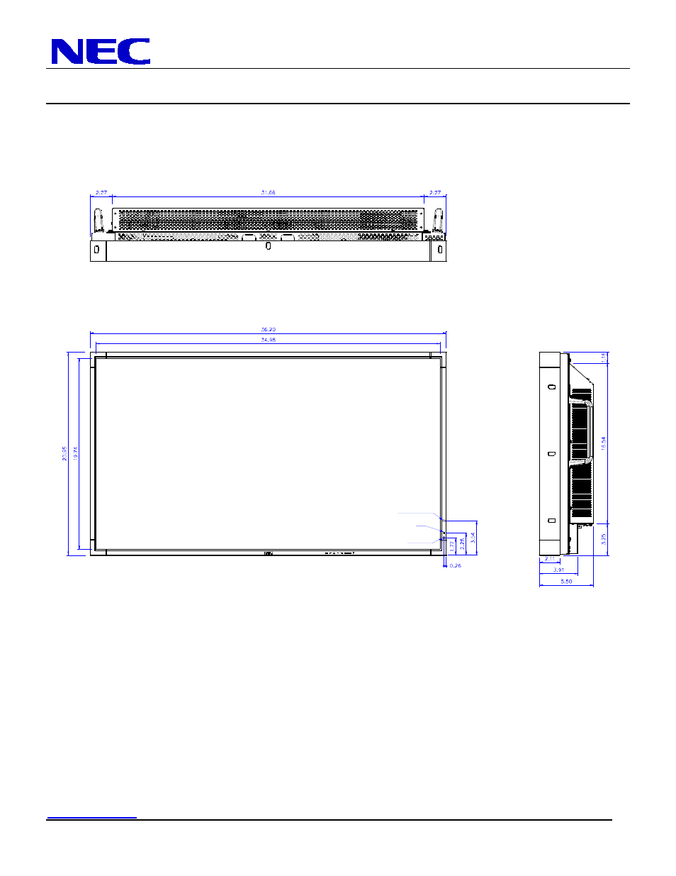 P401 installation guide, 40” lcd display, Display dimensions | Nec display solutions of america, inc | NEC MultiSync P401 User Manual | Page 3 / 9