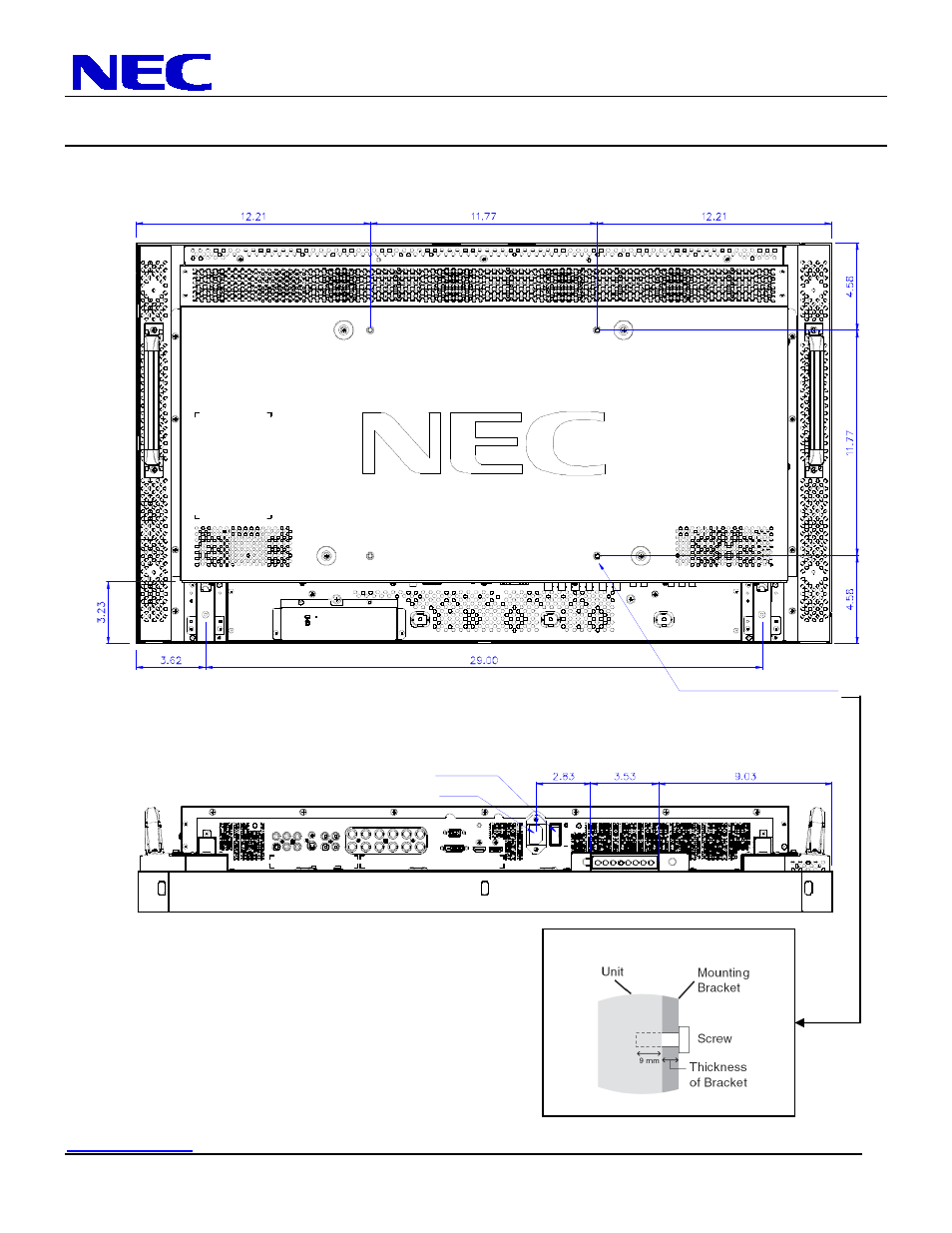 P401 installation guide, 40” lcd display, Display dimensions (cont.) | NEC MultiSync P401 User Manual | Page 4 / 9