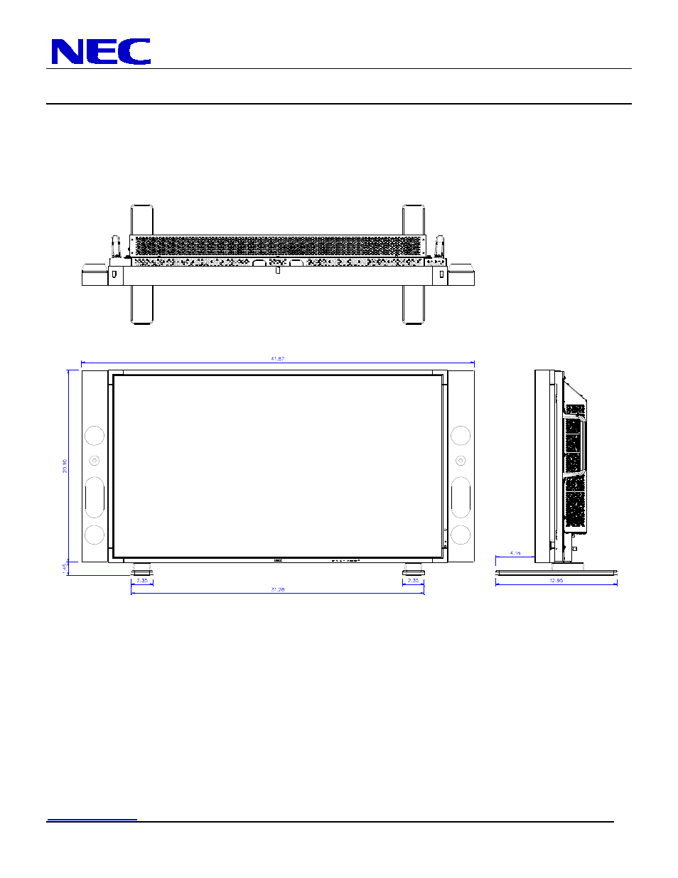 P401 installation guide, 40” lcd display, Dimensions with optional speakers and stand | NEC MultiSync P401 User Manual | Page 5 / 9