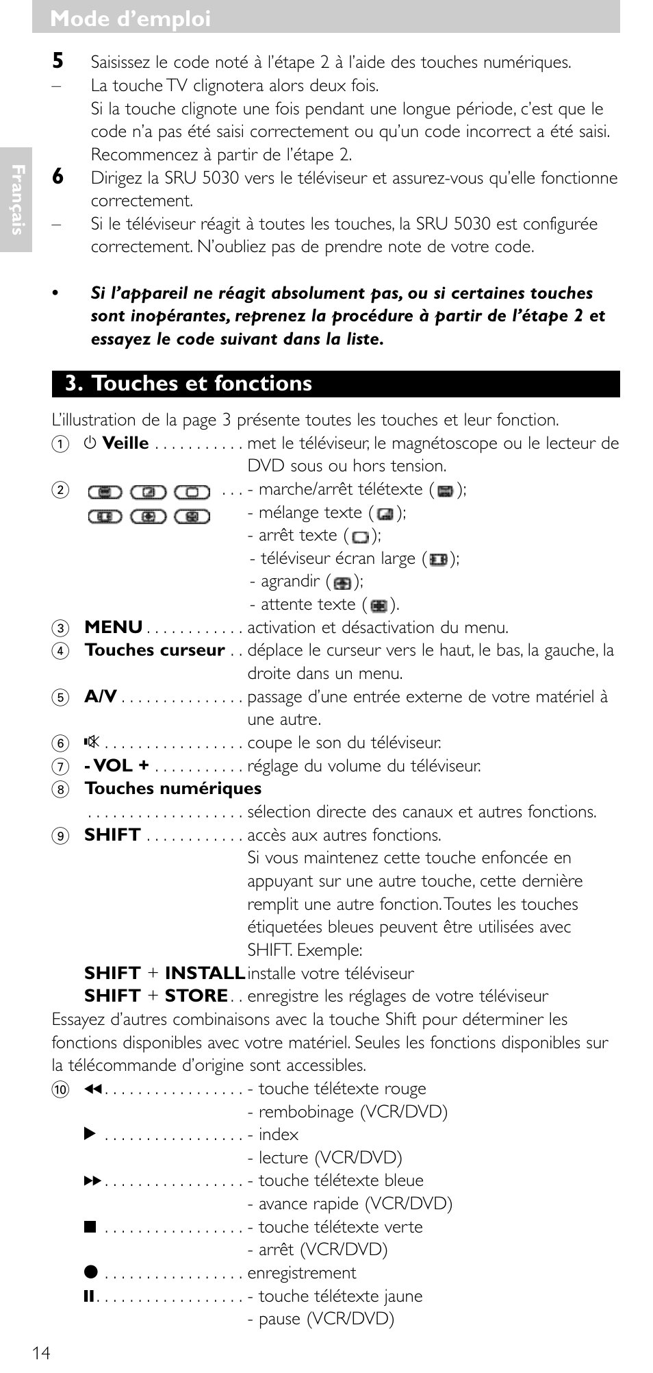 Touches et fonctions, Mode d’emploi | Philips SRU 5030/86 User Manual | Page 13 / 81