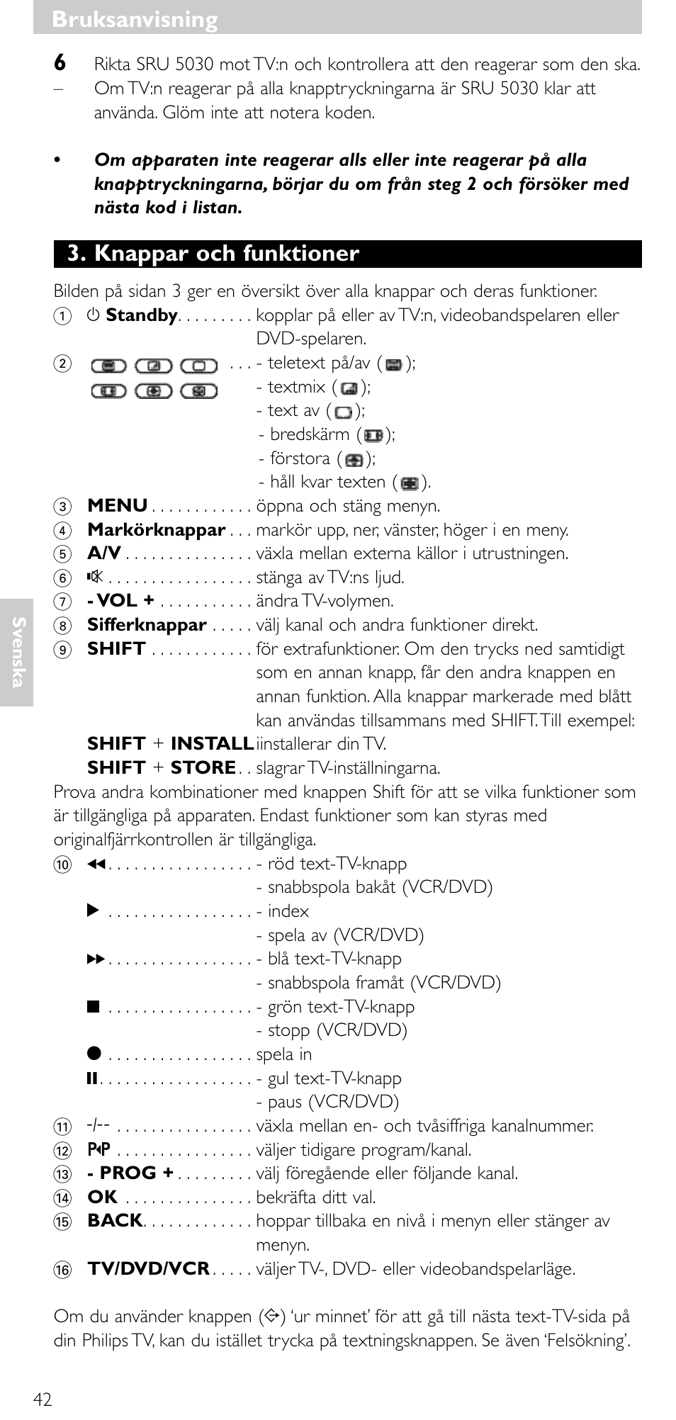 Knappar och funktioner, Bruksanvisning | Philips SRU 5030/86 User Manual | Page 41 / 81