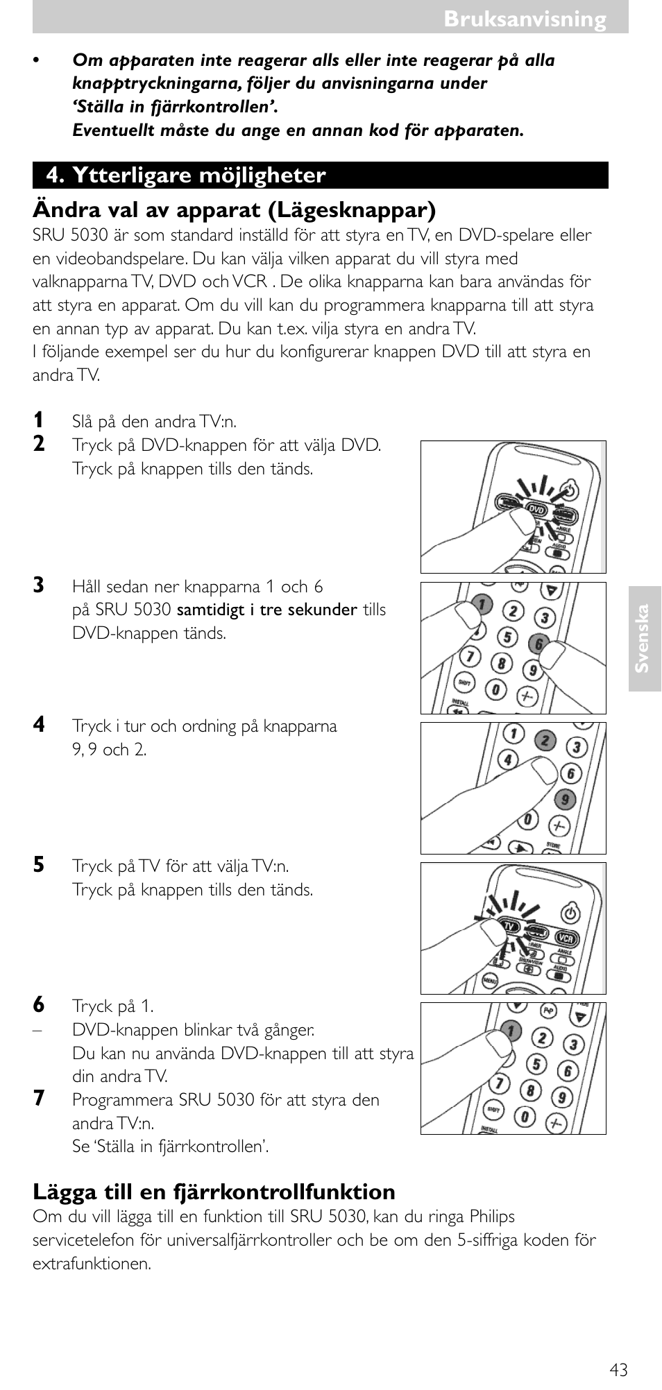 Lägga till en fjärrkontrollfunktion, Bruksanvisning | Philips SRU 5030/86 User Manual | Page 42 / 81