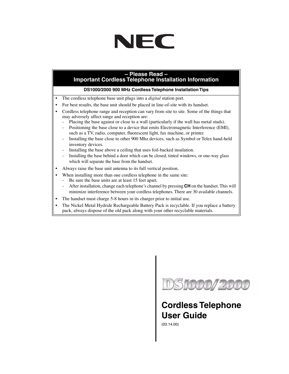 NEC DS1000/2000 User Manual | 48 pages