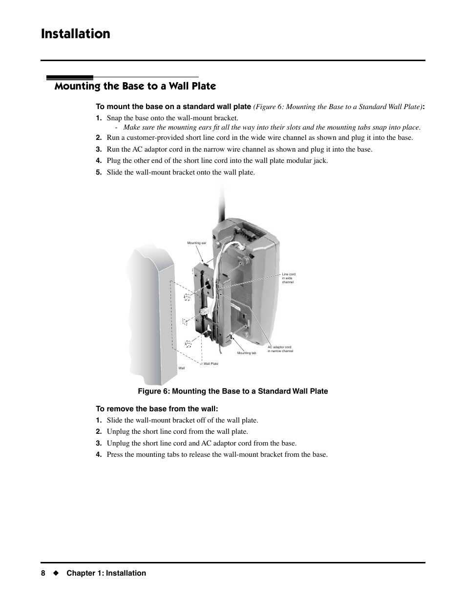 Mounting the base to a wall plate, Installation, Wall-mounting the base | NEC DS1000/2000 User Manual | Page 12 / 48