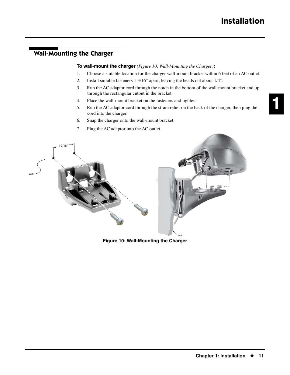 Wall-mounting the charger, Installation, Charging the handset | NEC DS1000/2000 User Manual | Page 15 / 48