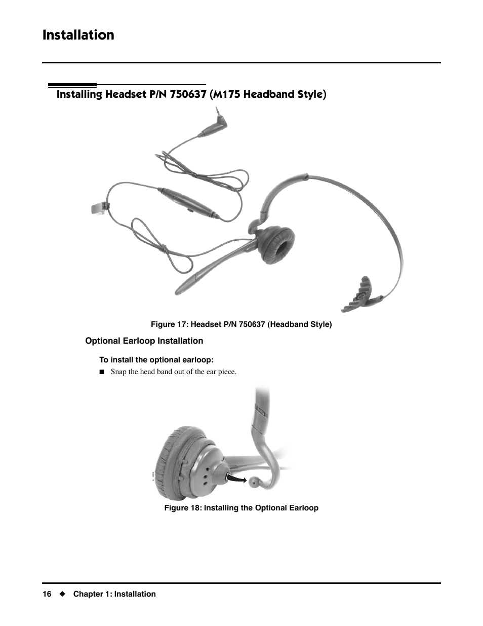 Optional earloop installation, Installation | NEC DS1000/2000 User Manual | Page 20 / 48