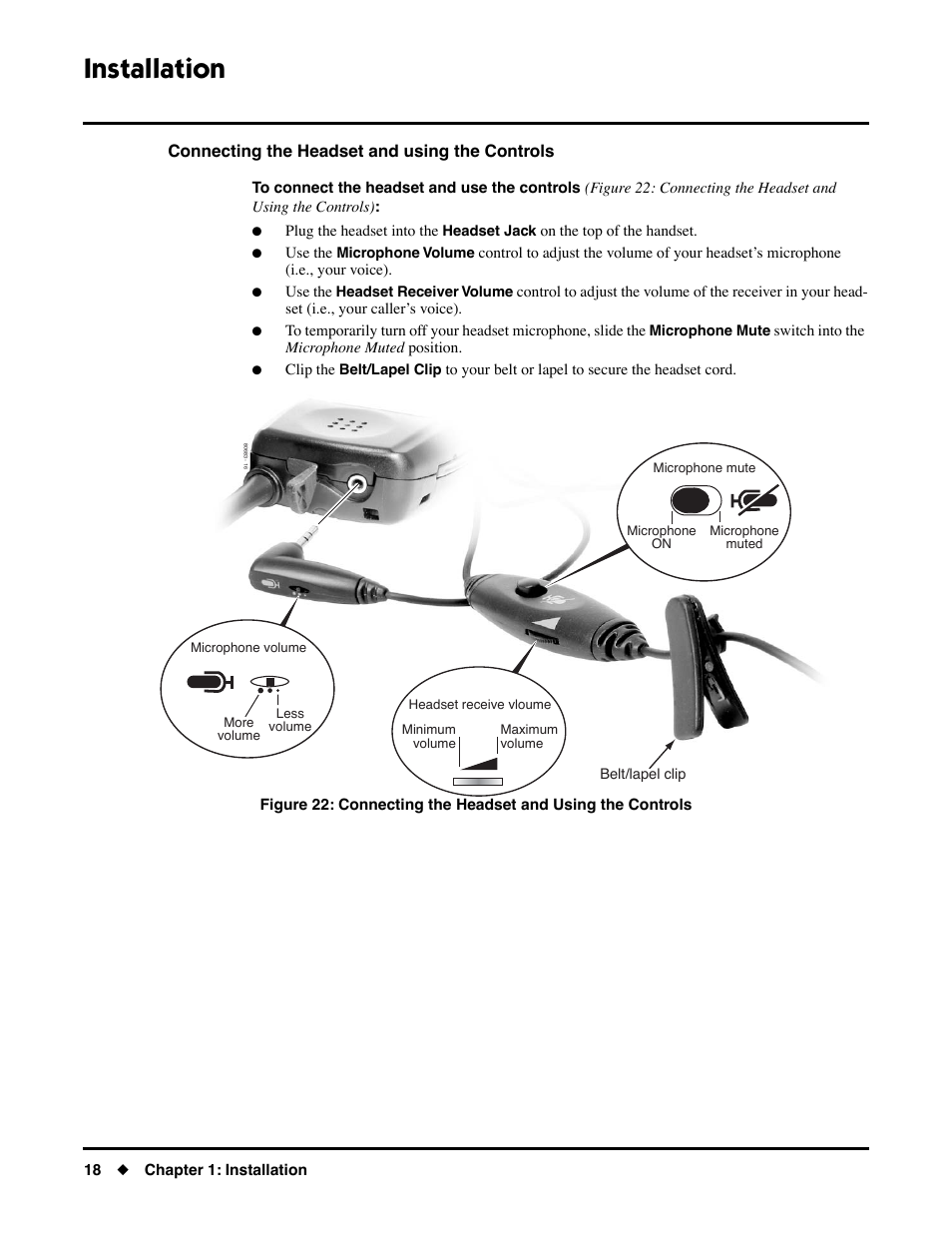 Connecting the headset and using the controls, Installation | NEC DS1000/2000 User Manual | Page 22 / 48