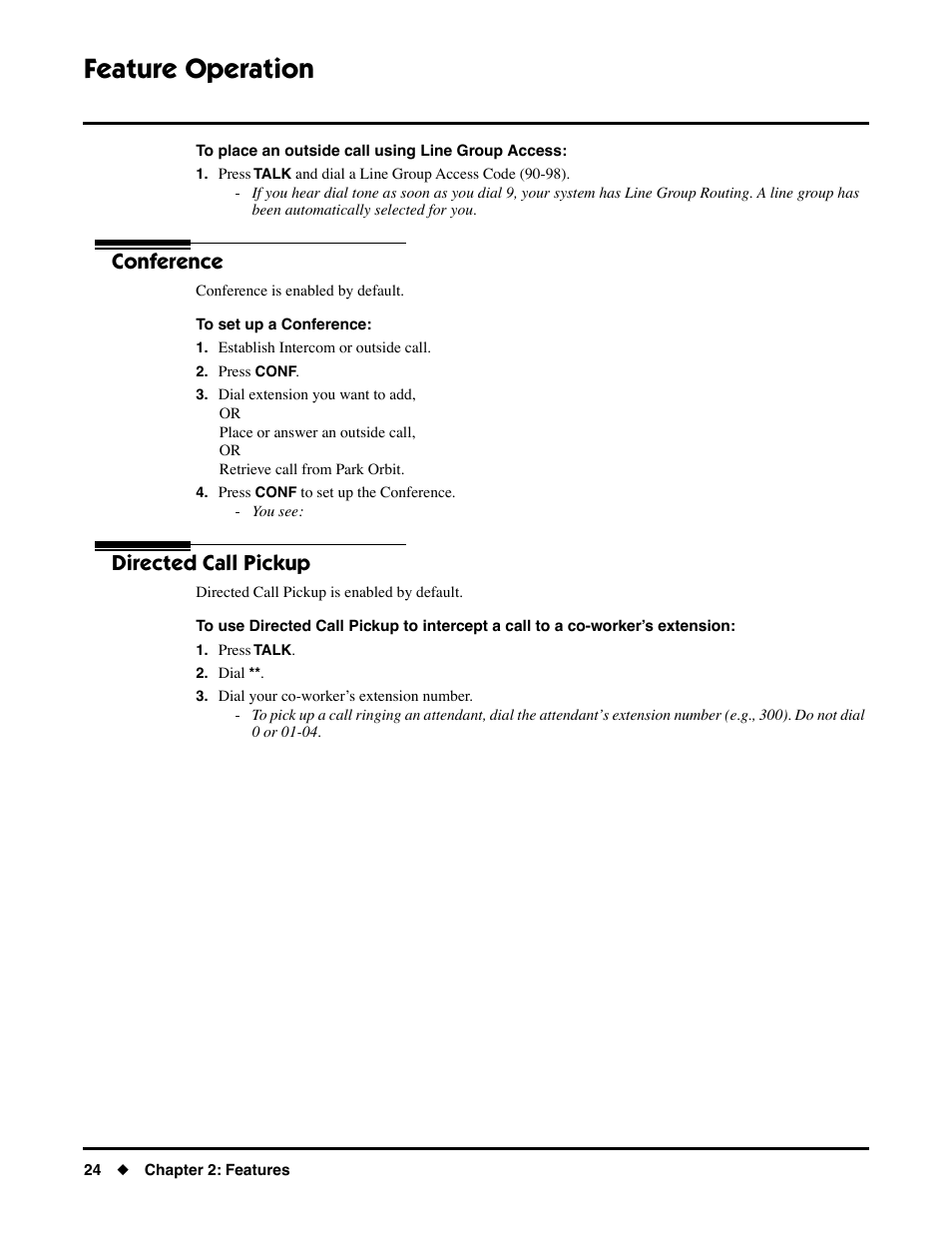 Conference, Directed call pickup, Conference directed call pickup | Feature operation | NEC DS1000/2000 User Manual | Page 28 / 48