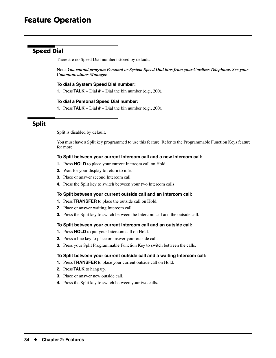 Speed dial, Split, Speed dial split | Feature operation | NEC DS1000/2000 User Manual | Page 38 / 48