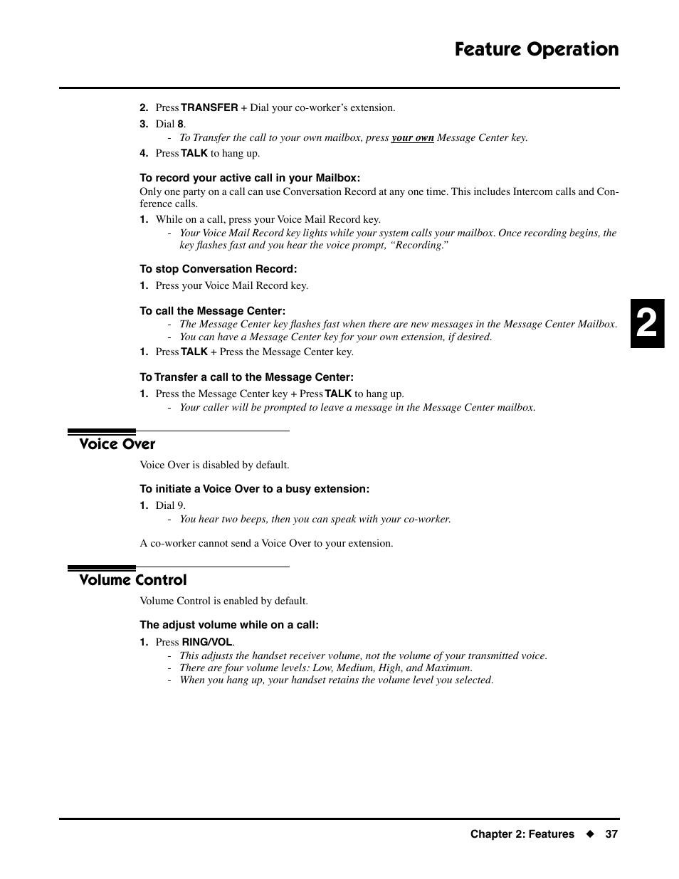 Voice over, Volume control, Voice over volume control | Feature operation | NEC DS1000/2000 User Manual | Page 41 / 48