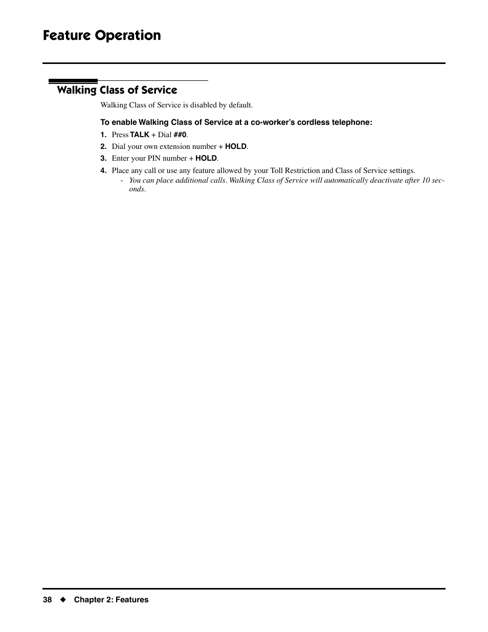 Walking class of service, Feature operation | NEC DS1000/2000 User Manual | Page 42 / 48