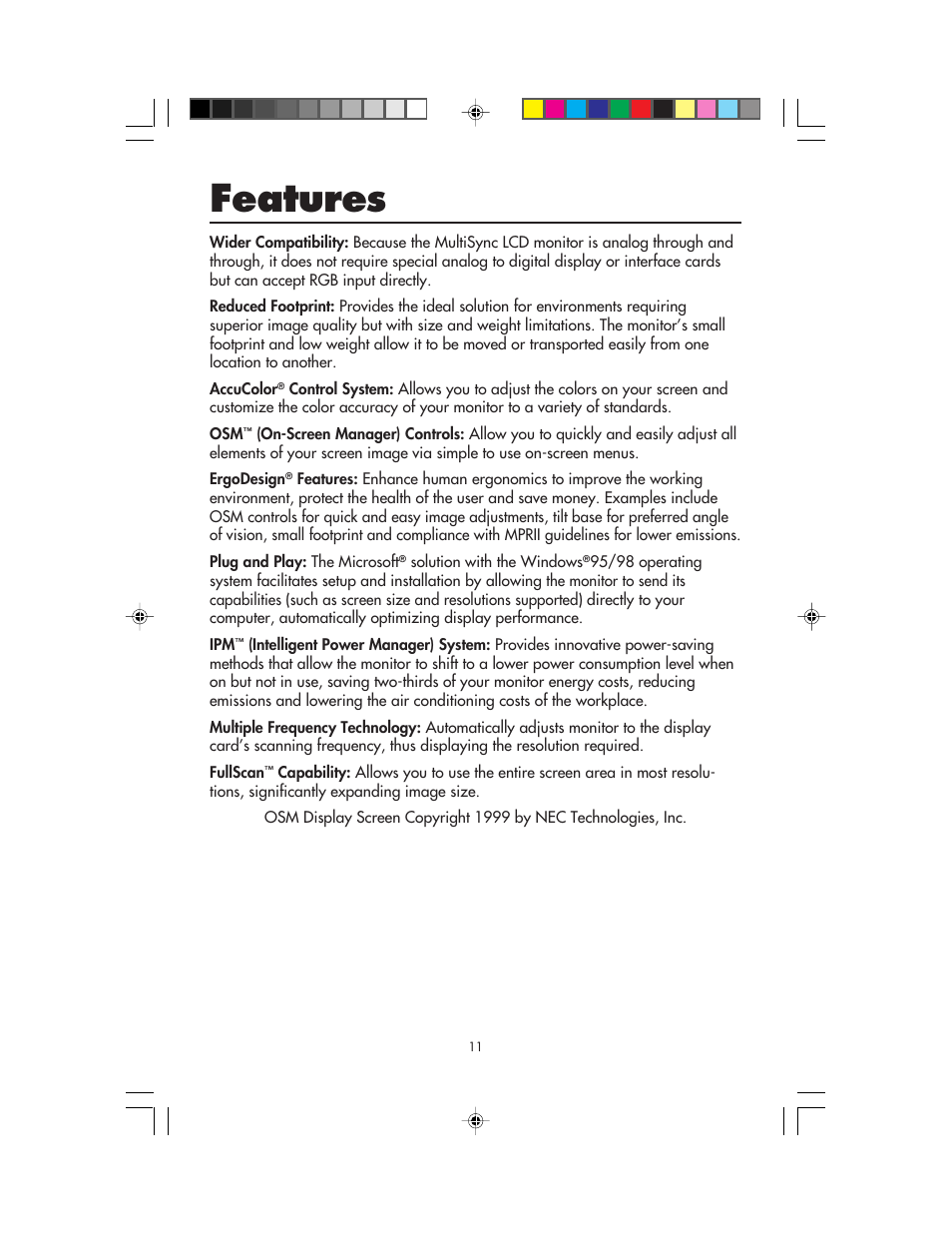 Features | NEC MultiSync LCD1525V User Manual | Page 13 / 18