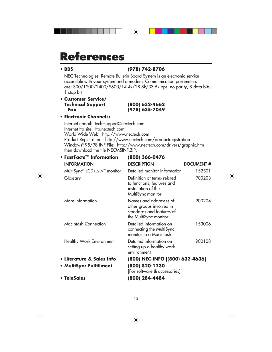 References | NEC MultiSync LCD1525V User Manual | Page 15 / 18