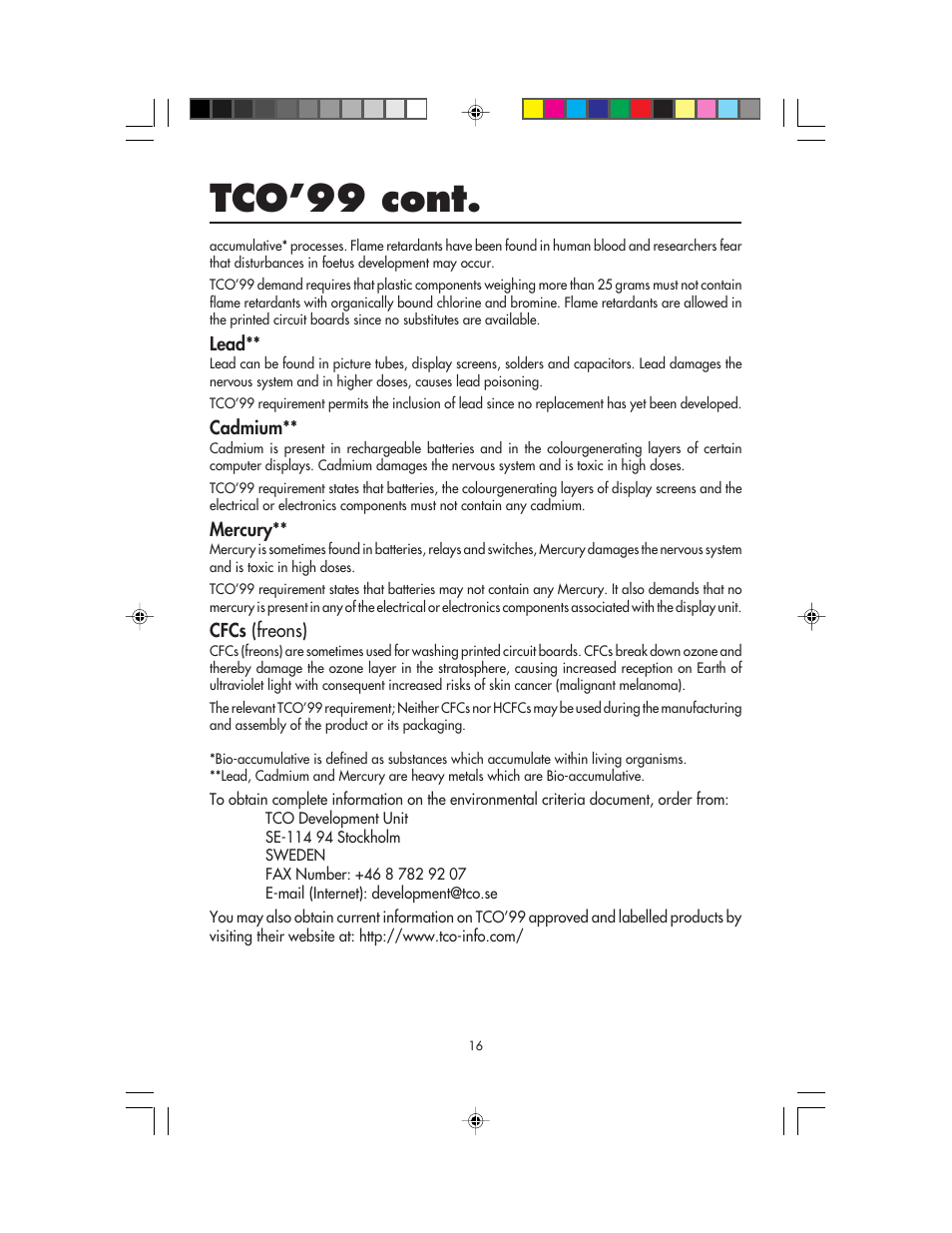 Tco’99 cont | NEC MultiSync LCD1525V User Manual | Page 18 / 18