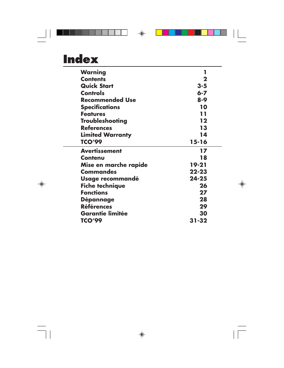 Index | NEC MultiSync LCD1525V User Manual | Page 2 / 18