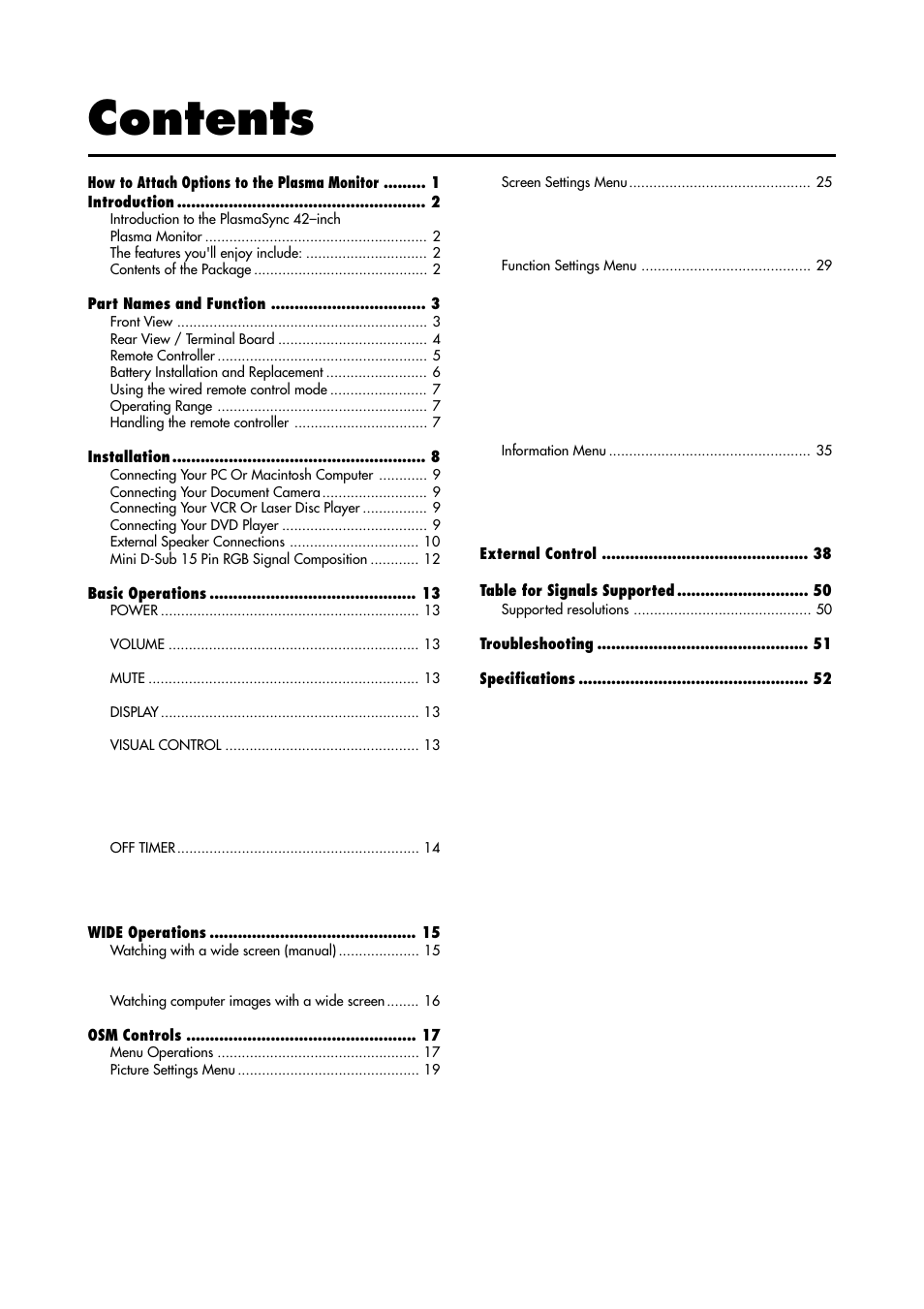NEC PlasmaSync 4210W User Manual | Page 7 / 60