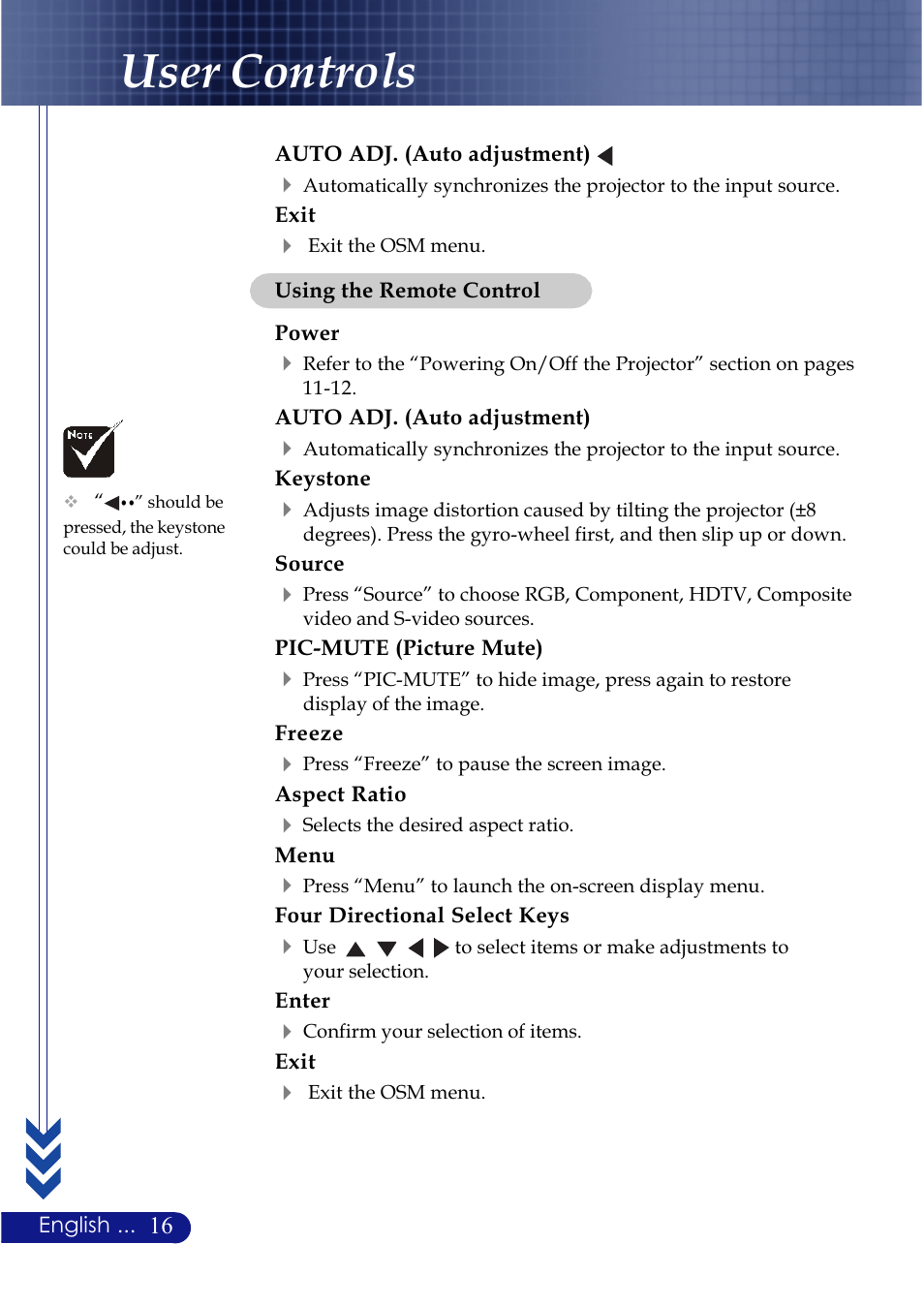 User controls | NEC LT20 User Manual | Page 20 / 40