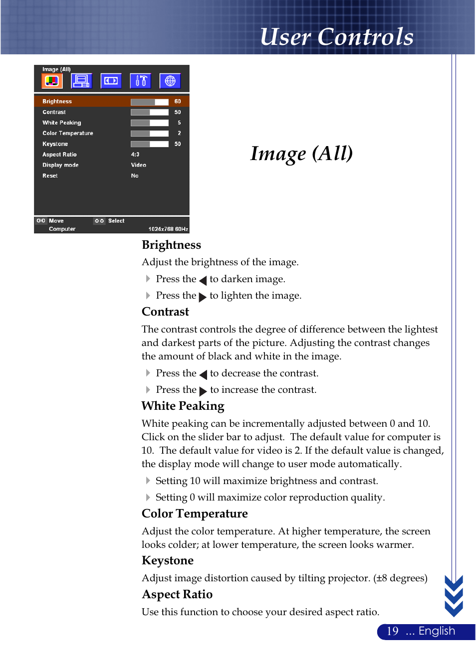 User controls, Image (all) | NEC LT20 User Manual | Page 23 / 40