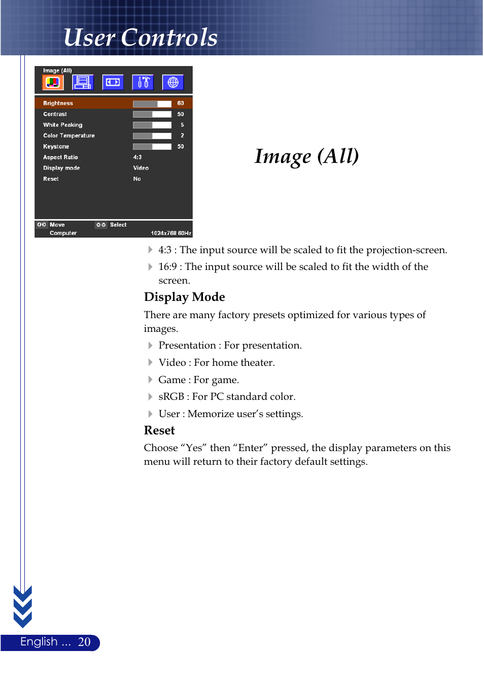 User controls, Image (all) | NEC LT20 User Manual | Page 24 / 40