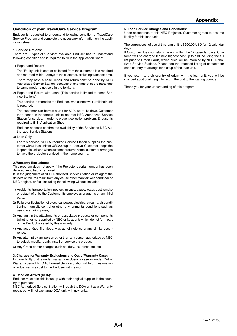 Appendix | NEC LT20 User Manual | Page 38 / 40