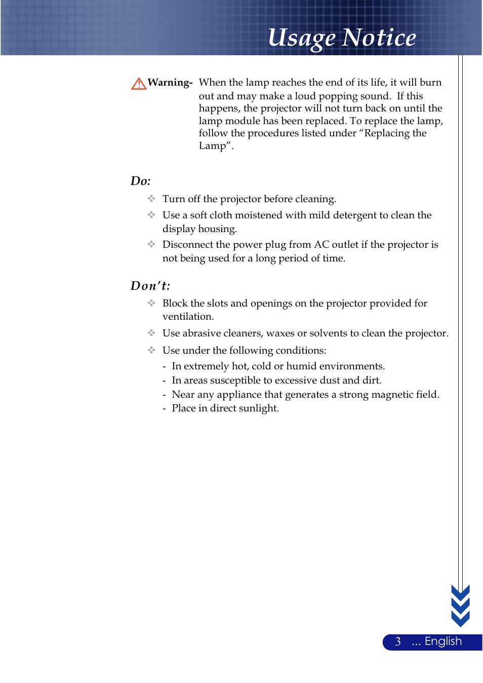 Usage notice | NEC LT20 User Manual | Page 7 / 40