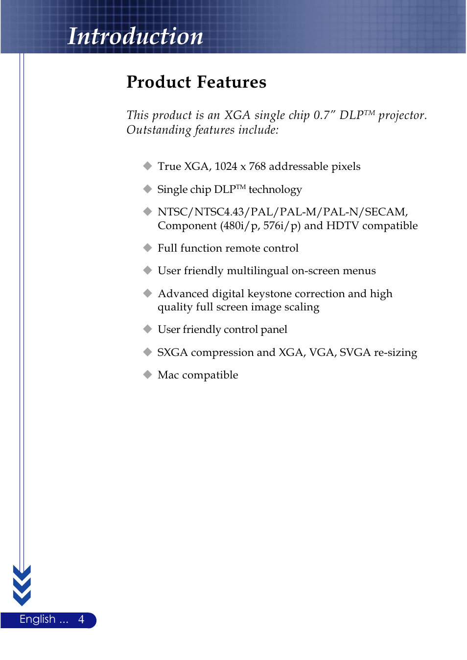 Introduction, Product features | NEC LT20 User Manual | Page 8 / 40