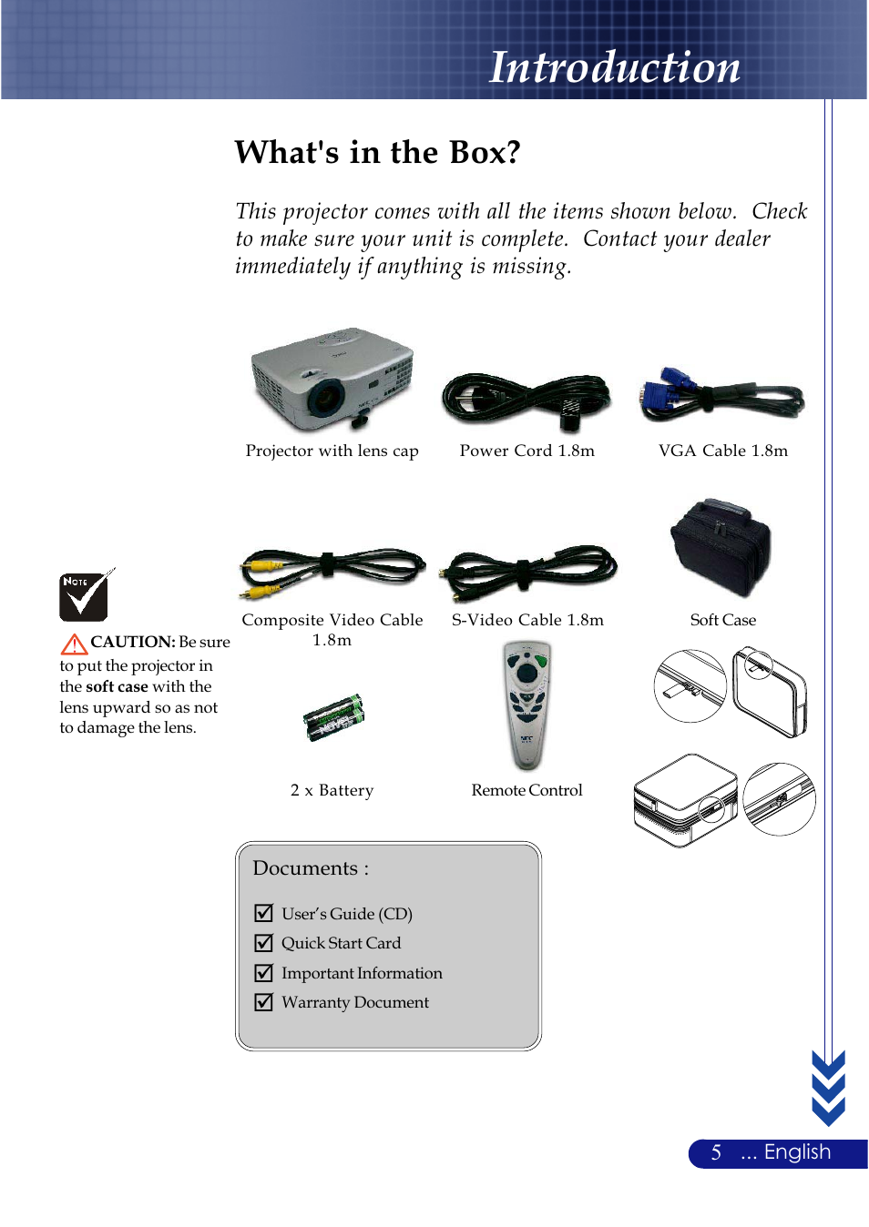 Introduction, What's in the box | NEC LT20 User Manual | Page 9 / 40