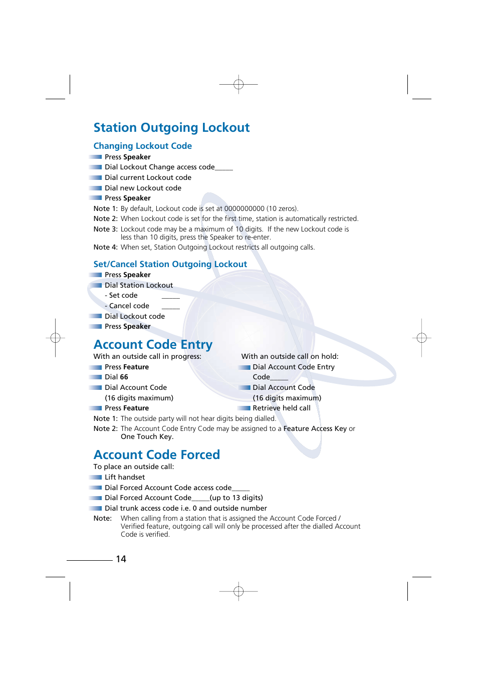 Station outgoing lockout, Account code entry, Account code forced | NEC Digital Telephone Xen IPK User Manual | Page 16 / 24