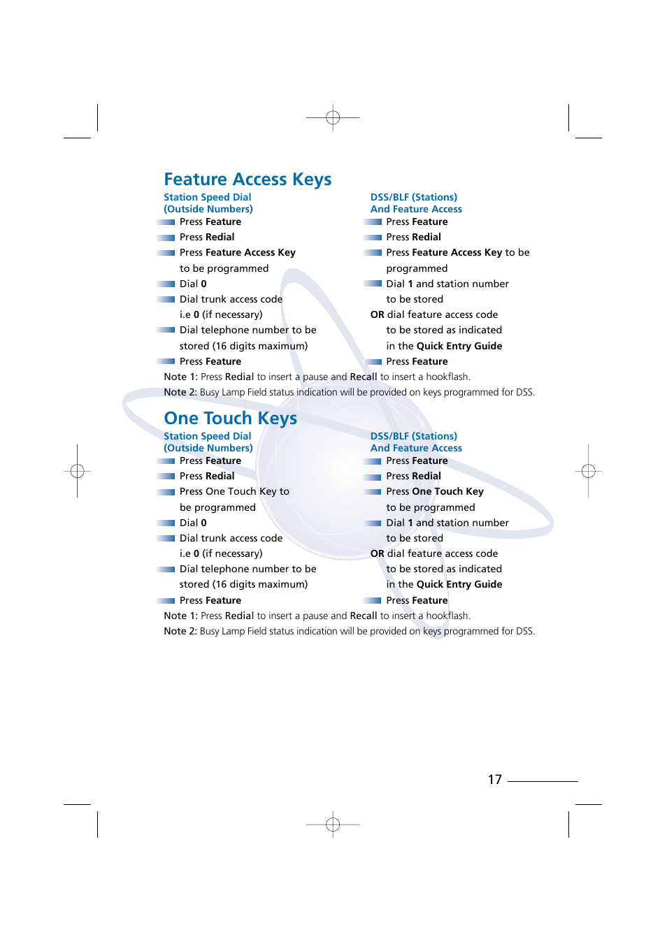 Feature access keys, One touch keys | NEC Digital Telephone Xen IPK User Manual | Page 19 / 24