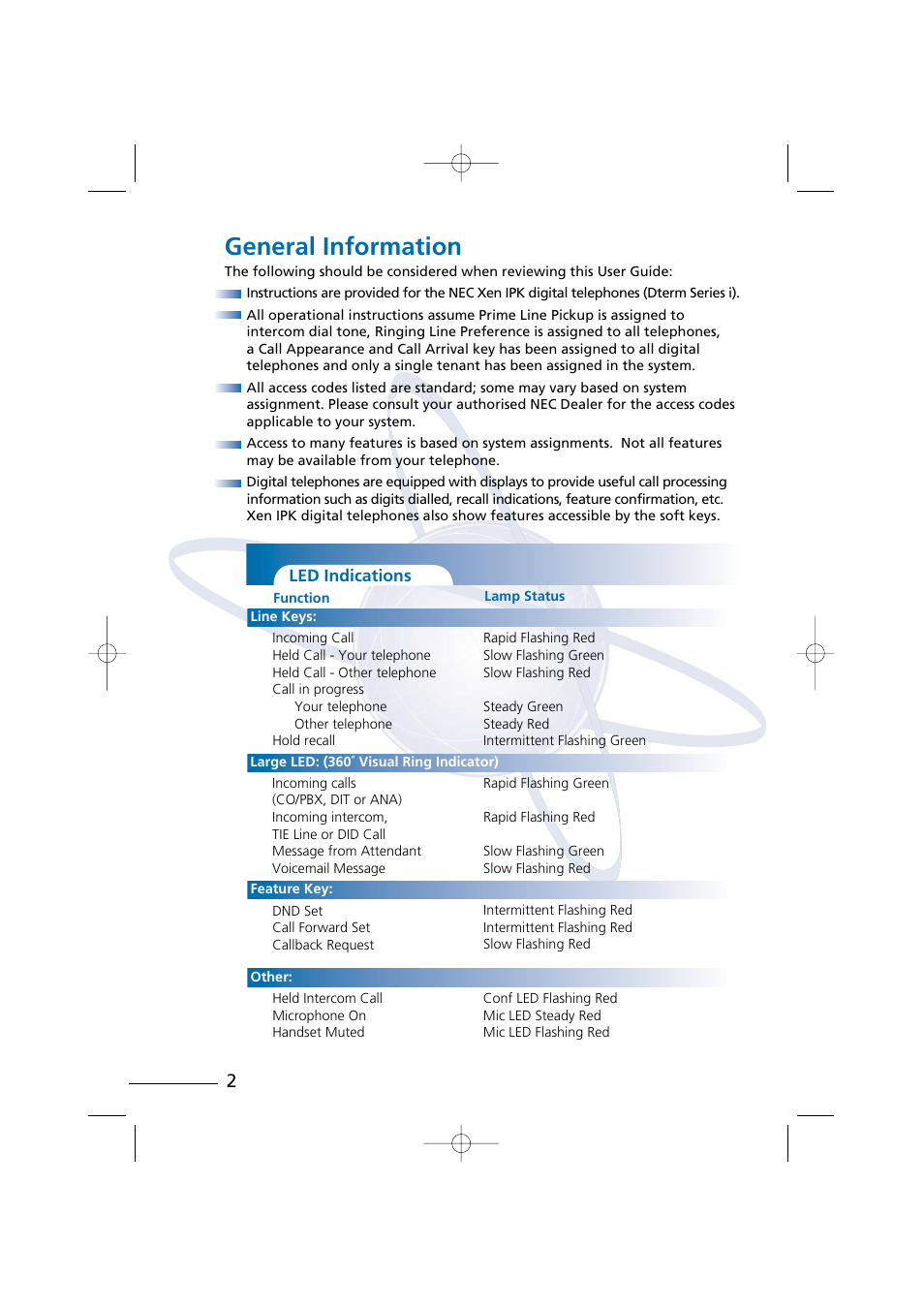 General information | NEC Digital Telephone Xen IPK User Manual | Page 4 / 24