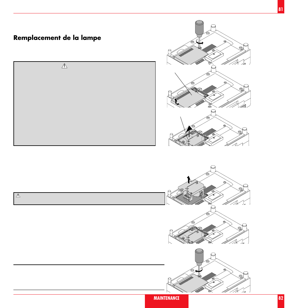 Remplacement de la lampe | NEC LT 100 User Manual | Page 42 / 52