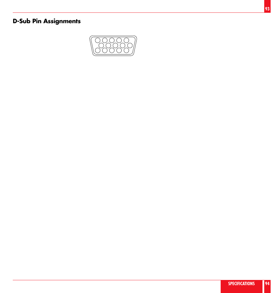 D-sub pin assignments | NEC LT 100 User Manual | Page 48 / 52