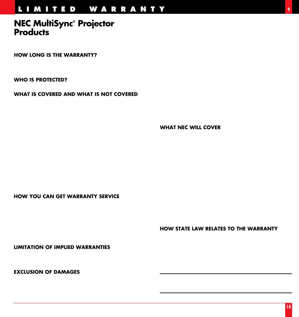 Nec multisync, Projector products | NEC LT 100 User Manual | Page 6 / 52